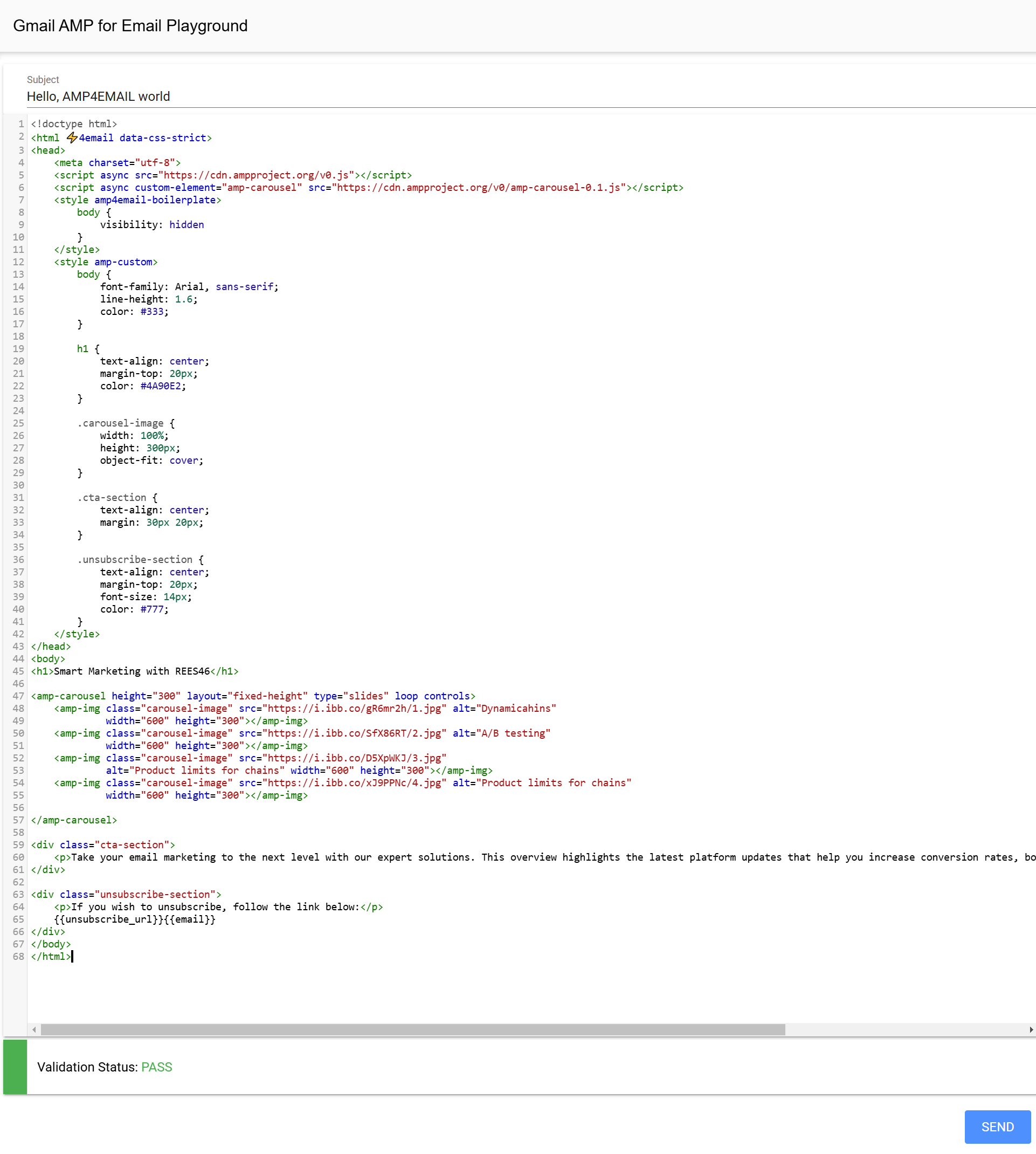 Валидация в песочнице gmail