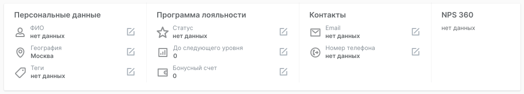 Персональные данные клиента